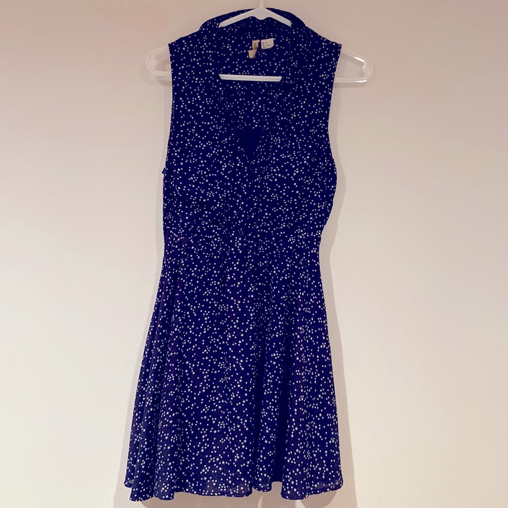 H&M Navy Star Patterned Collared Dress